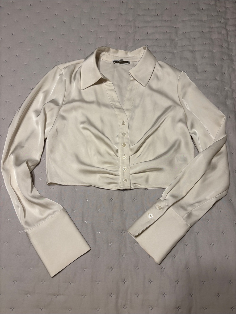 Silky Cream Cropped Button-Down Shirt